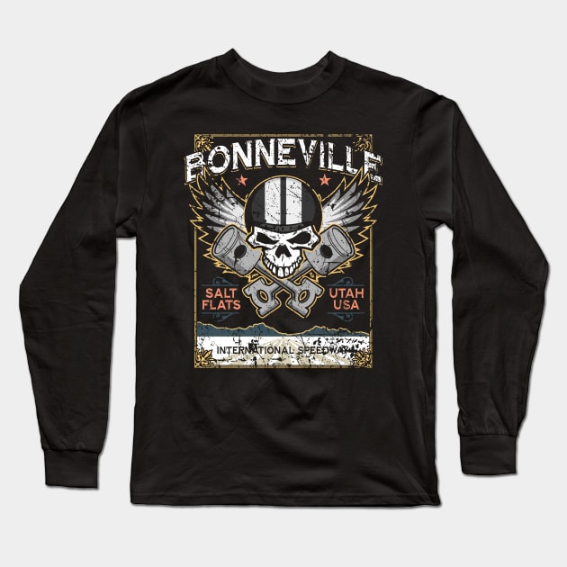 Bonneville Salt Flats Utah Distressed Grunge Skull Design Long Sleeve T-Shirt by hobrath